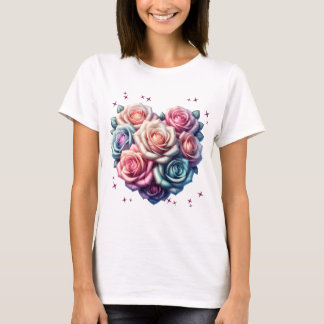 Heart-Shaped Rose Bouquet Illustration T-Shirt