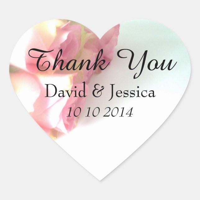 Heart shaped rose flower wedding thank you sticker (Front)