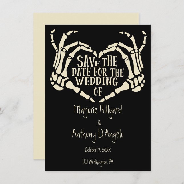 Heart Shaped Skeleton Hands Save the Date STD Invitation (Front/Back)