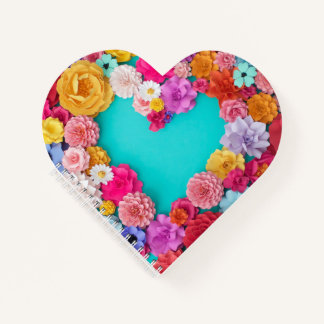 Heart Shaped Spiral Bound Notebook - Paper Flowers