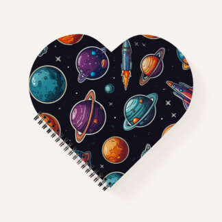 Heart-Shaped Spiral Notebook: Space-Themed Notebook