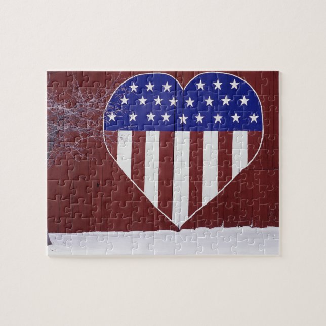 Heart-Shaped Stars and Stripes Jigsaw Puzzle (Horizontal)