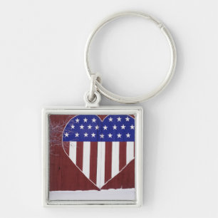 Heart-Shaped Stars and Stripes Key Ring