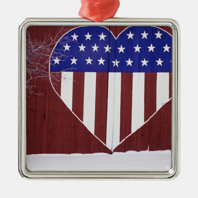 Heart-Shaped Stars and Stripes Metal Tree Decoration (Front)