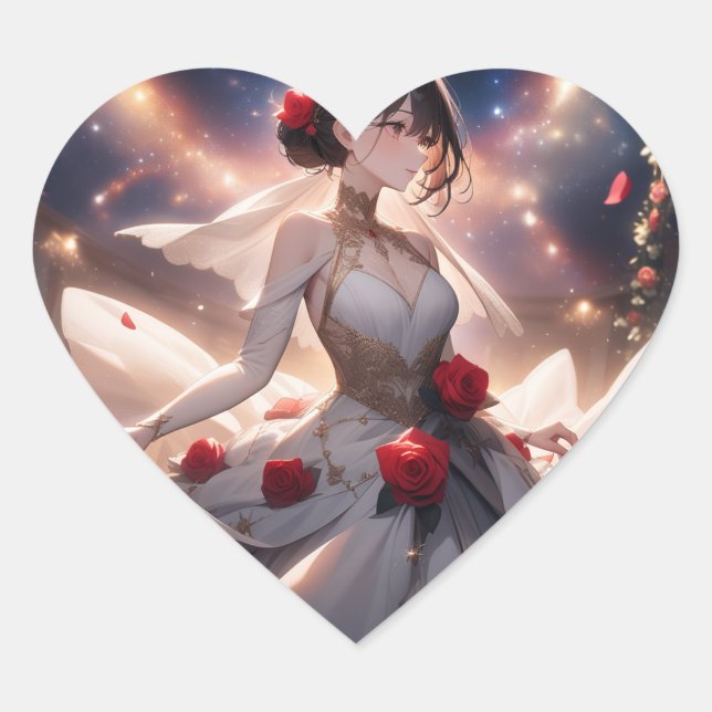 Heart Shaped Sticker's, Bride & Red Rose's Sticker (Front)