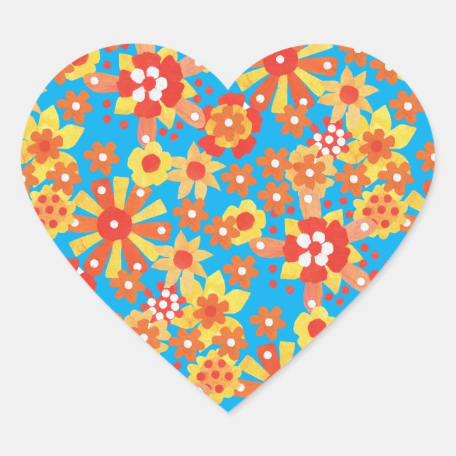 Heart-shaped Stickers, Ditzy Orange Flowers Heart Sticker (Front)