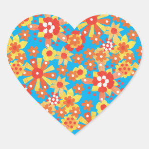 Heart-shaped Stickers, Ditzy Orange Flowers Heart Sticker