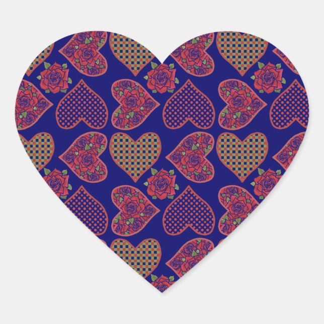 Heart-shaped Stickers, Hearts, Roses, Deep Blue Heart Sticker (Front)