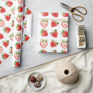 Heart Shaped Strawberries Birthday Wrapping Paper
