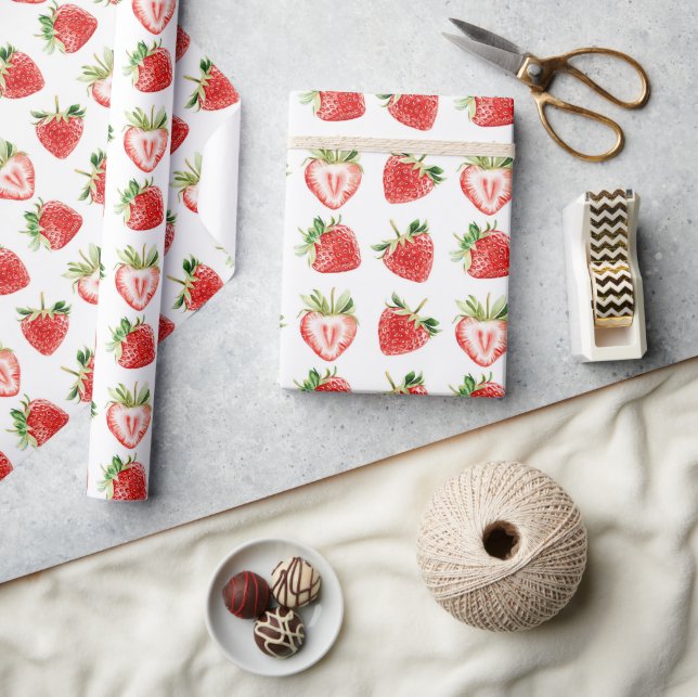 Heart Shaped Strawberries Birthday Wrapping Paper (Crafts)