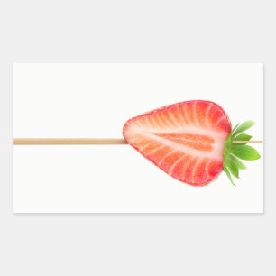 Heart shaped strawberry on a skewer rectangular sticker