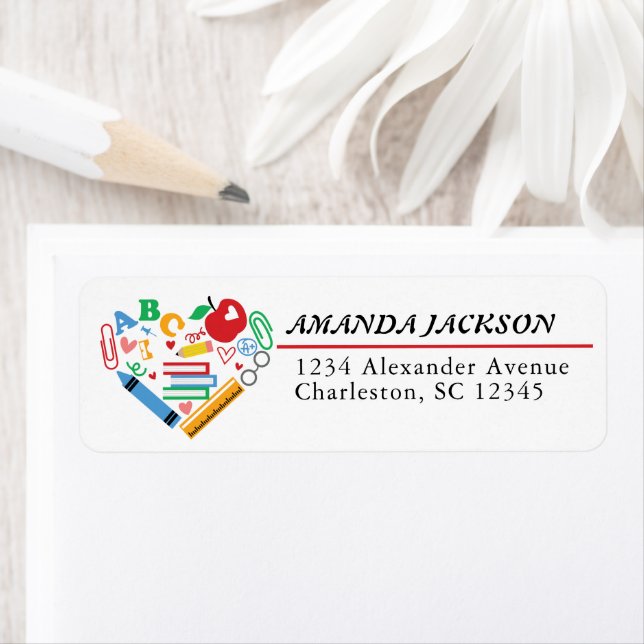 Heart Shaped Teacher Supplies Return Address Label (Insitu)