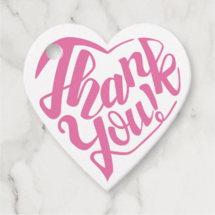 Heart shaped thank you as pink calligraphy favour tags