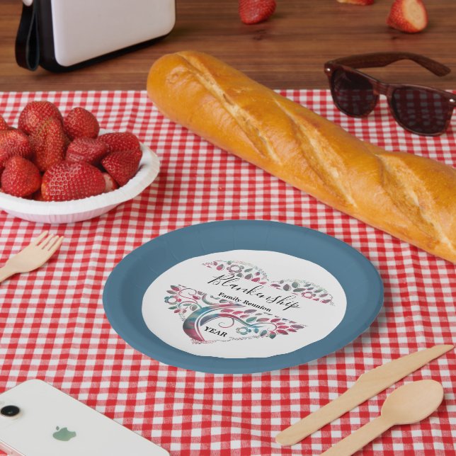 Heart Shaped Tree Family Reunion Template Paper Plate (Picnic)