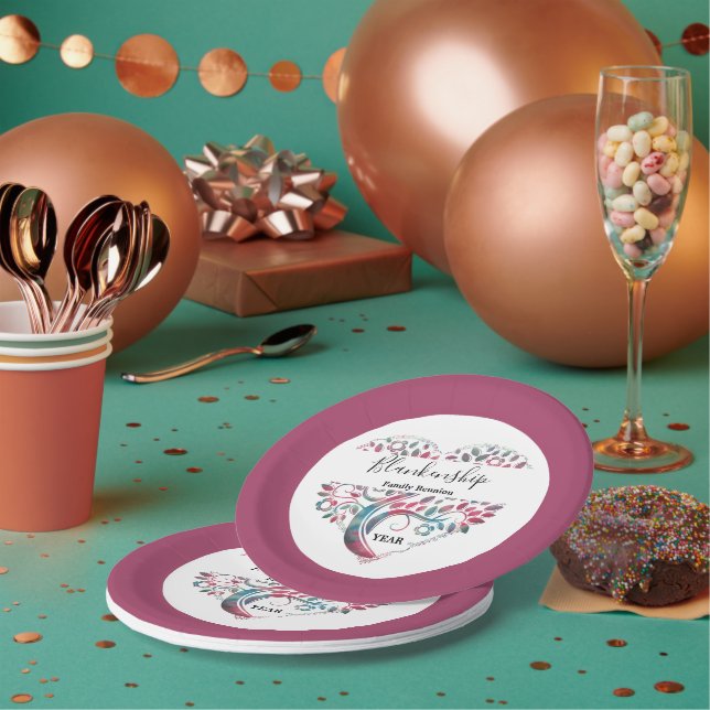 Heart Shaped Tree Family Reunion Template Paper Plate (Multi)