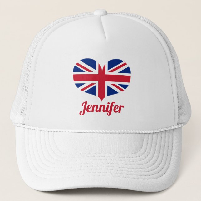 Heart Shaped UK Flag / Union Jack Personalised Trucker Hat (Front)