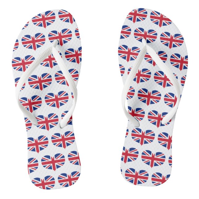 Heart Shaped United Kingdom Flag / Union Jack Flip Flops (Footbed)