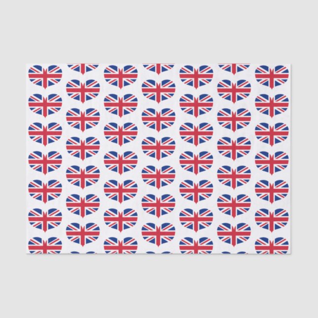 Heart Shaped United Kingdom Flags / Union Jack Tissue Paper (Front)