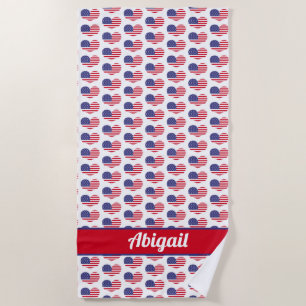 Heart Shaped US Flag / Personalised Beach Towel