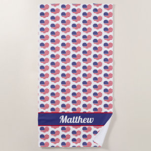 Heart Shaped US Flag / Personalised Beach Towel