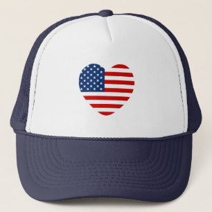 Heart shaped USA US flag Trucker Hat