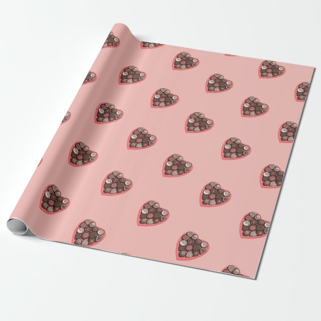 Heart-shaped Valentines chocolate candy design Wrapping Paper (Unrolled)