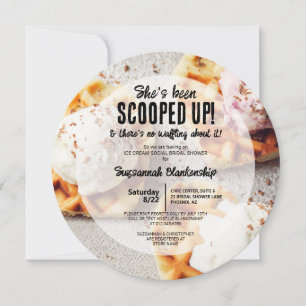 Heart Shaped Waffle Scooped Ice Cream Round Shower Invitation