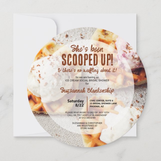 Heart Shaped Waffle Scooped Ice Cream Round Shower Invitation (Front)