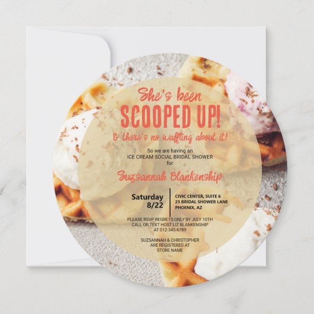 Heart Shaped Waffle Scooped Ice Cream Round Shower Invitation (Front)