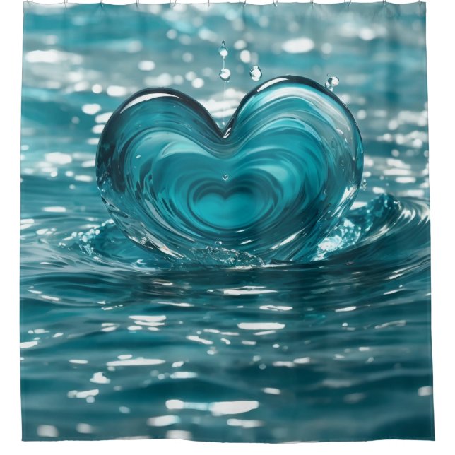  "Heart-Shaped Water Splash" Shower Curtain (Front)