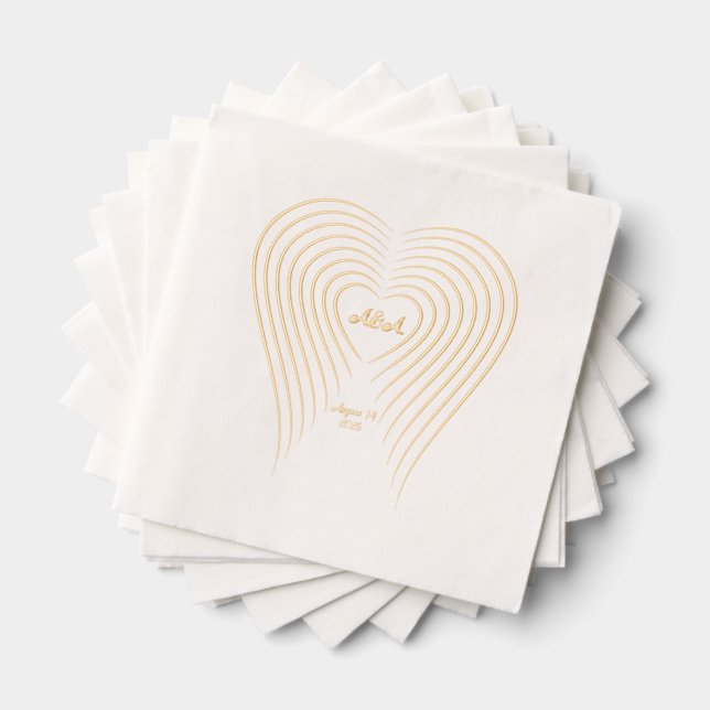 Heart Shaped Wedding Name and Date Foil Napkins (Insitu (Stacked))