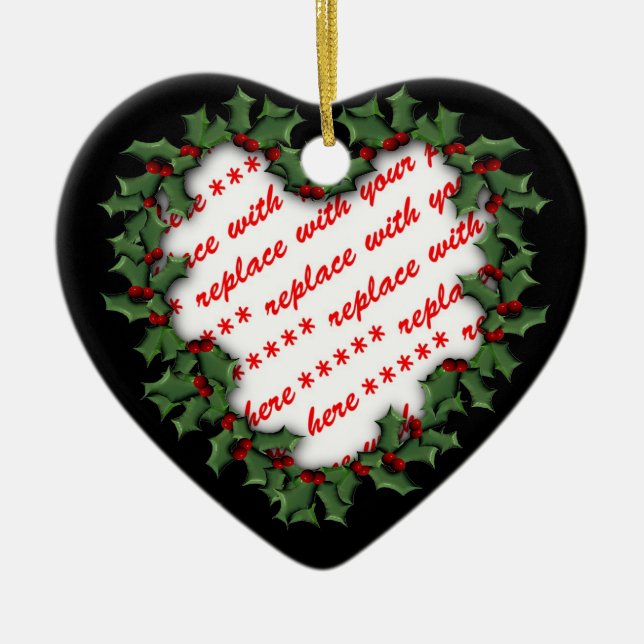 Heart Shaped Wreath Christmas Photo Frame Ceramic Tree Decoration (Front)