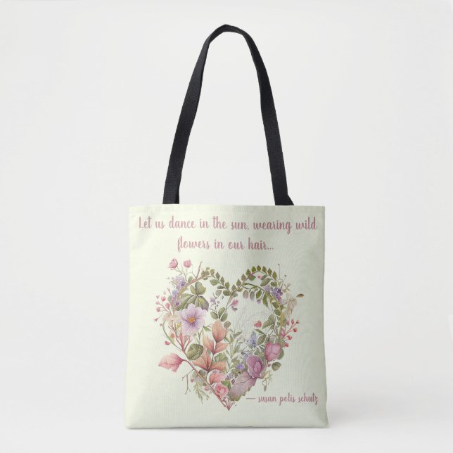 Heart Shaped Wreath of Ferns and Wildflowers Tote Bag (Front)
