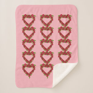 Heart Shaped Wreaths of Red Roses Leaves Pink Sherpa Blanket