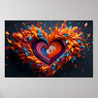 Heart shapes in 3D in vivid colours Poster