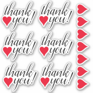 Heart Shapes & Thankful "thank you!" Stickers