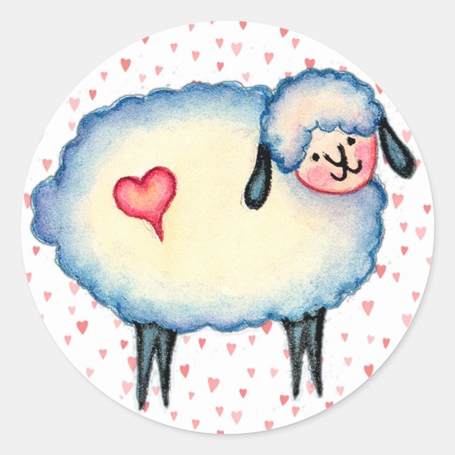 HEART SHEEP by SHARON SHARPE Classic Round Sticker (Front)