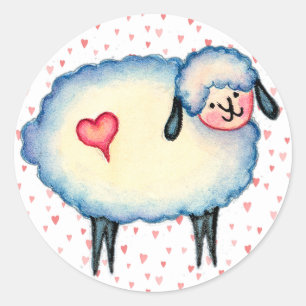 HEART SHEEP by SHARON SHARPE Classic Round Sticker