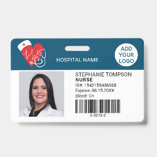 Heart sign blue professional nurse photo logo code ID badge