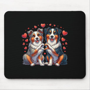 Heart Sign Hand Australian Shepherd Valentine Dog Mouse Mat