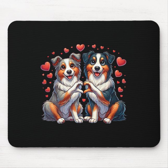 Heart Sign Hand Australian Shepherd Valentine Dog  Mouse Mat (Front)