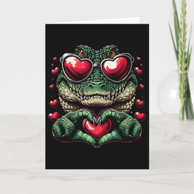 Heart Sign Hand Crocodile Mens Womens Crocodile Va Card (Front)