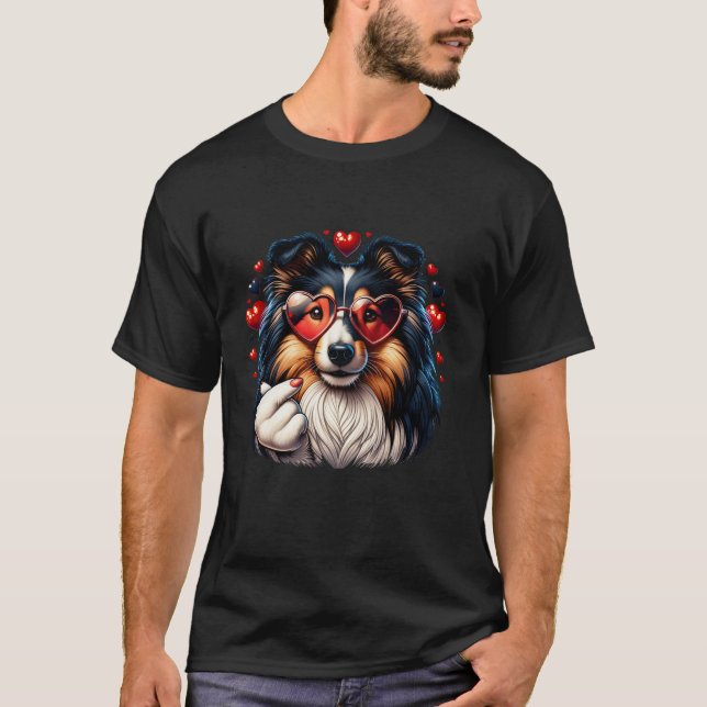 Heart Sign Hand Kids Mens Womens Shetland Sheepdog T-Shirt (Front)