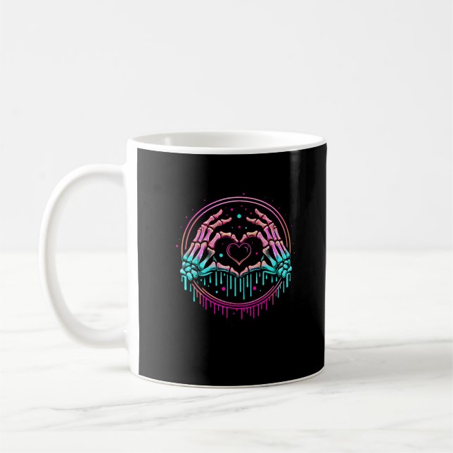 Heart Sign Skeleton Hand - Spooky Skeleton Hallowe Coffee Mug (Left)