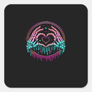 Heart Sign Skeleton Hand - Spooky Skeleton Hallowe Square Sticker
