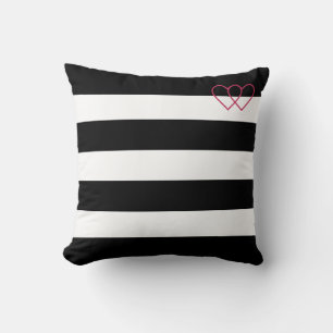 Heart silhouettes on black & white striped cushion