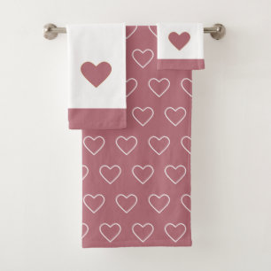 Heart Silhouettes on Rose Gold & White Bath Towel 
