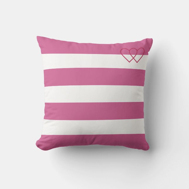 Heart silhouettes on rose gold & white striped cushion (Front)