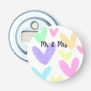 Heart simple minimal text style wedding Mr & mrs c Bottle Opener