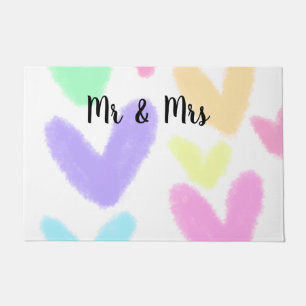 Heart simple minimal text style wedding Mr & mrs c Doormat